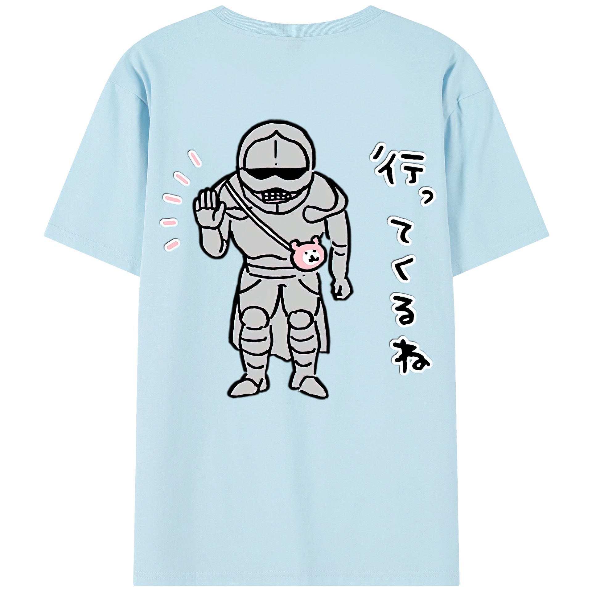 （画像用） ちいかわ 労働の鎧さん Chii-kawa Mr. Armor of Labor 綿100％半袖Tシャツ（背面プリント）